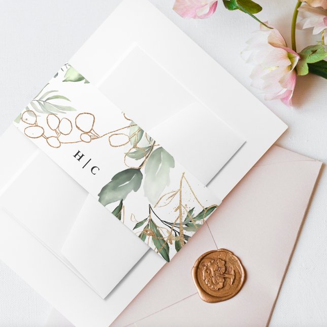 Bandeau De Faire-part Or Botanique Eucalyptus Élégant Verdure Moss (Créateur téléchargé)