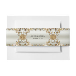 Bandeau De Faire-part Orné d'or Blanc Fleurs Bande de ventre