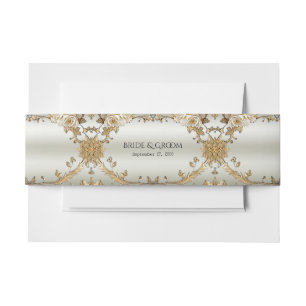 Bandeau De Faire-part Orné d'or Blanc Fleurs Bande de ventre