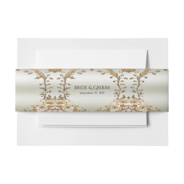 Bandeau De Faire-part Orné d'or Blanc Fleurs Bande de ventre (Devant Example)