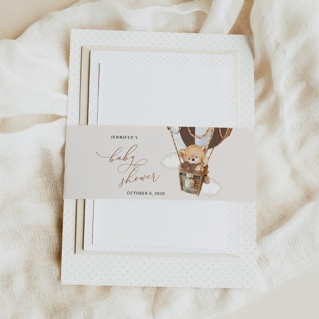 Bandeau De Faire-part Ours en peluche, Ballon Brown à air chaud, Baby sh (Créateur téléchargé)