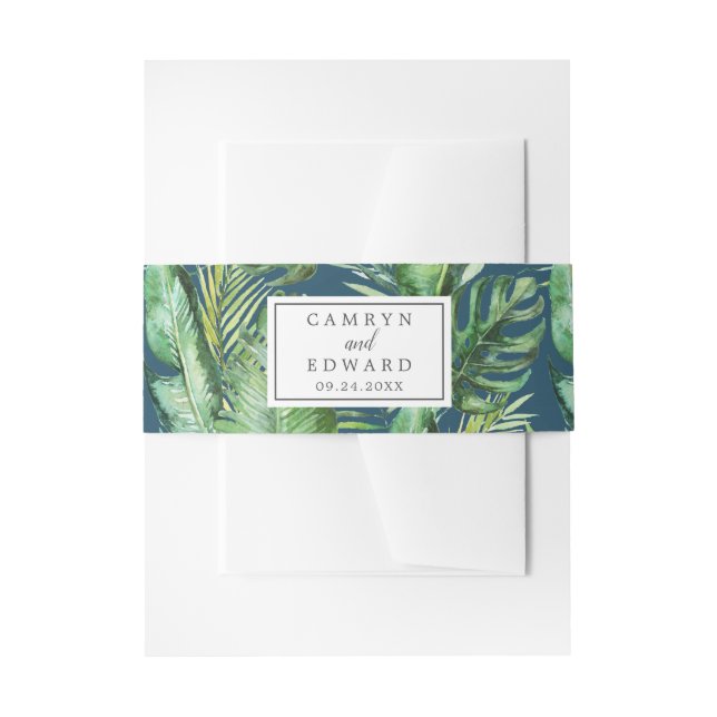 Bandeau De Faire-part Palme tropicale sauvage | Navy Invitation Belly Ba (Devant example)
