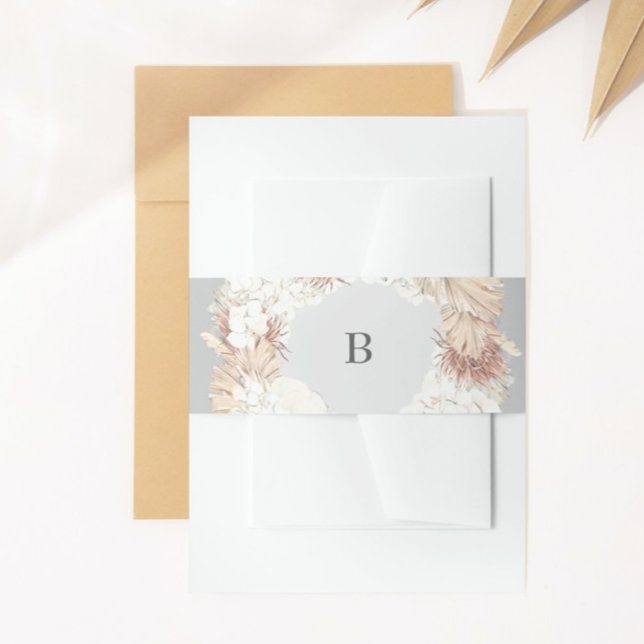 Bandeau De Faire-part Pampas Wreath Grey Élégant Ultimate Mod Monogramme (Créateur téléchargé)