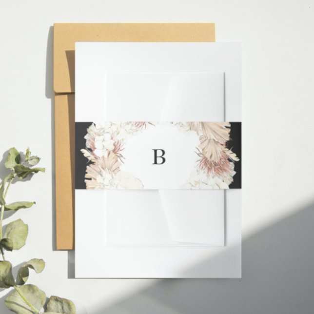 Bandeau De Faire-part Pampas Wreath Onyx Black Premium élégant Monogramm (Créateur téléchargé)