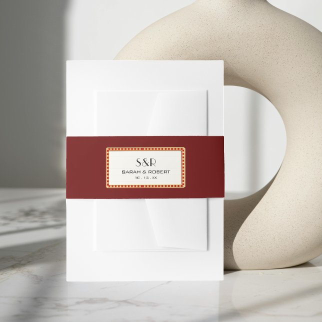 Bandeau De Faire-part Panneau Mariage du cinéma rétro (Retro Cinema Theater Marquee Sign Wedding Invitation Belly Band)