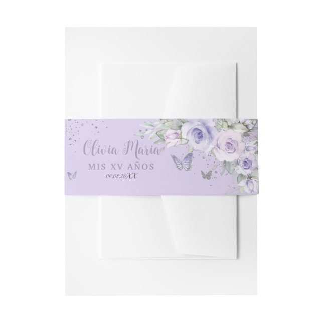Bandeau De Faire-part Papillons floraux pourpre lavande Quince Sweet 16 (Devant example)