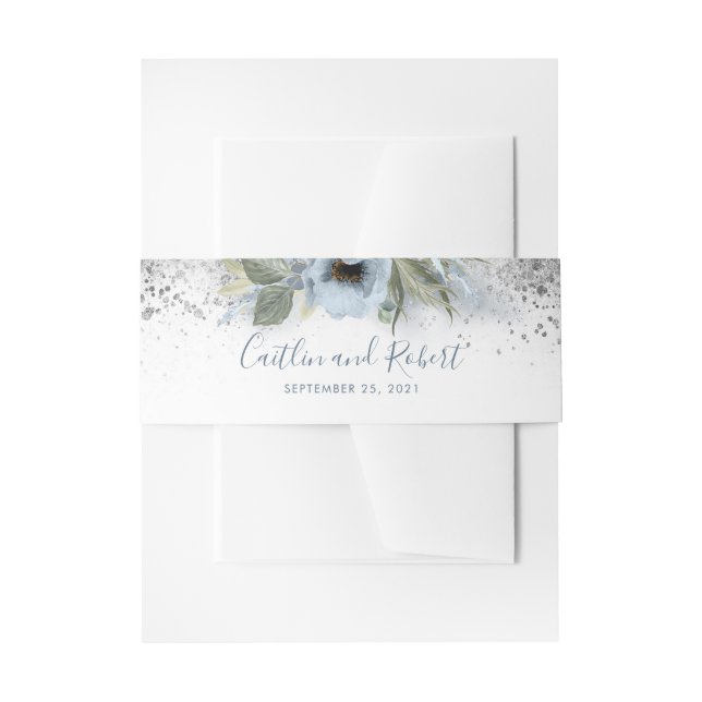 Bandeau De Faire-part Parties scintillant d'argent et Mariage floral ble (Devant example)