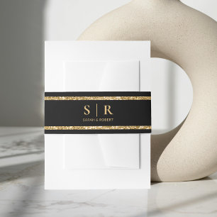 Bandeau De Faire-part Parties scintillant noir et or Monogramme Mariage 