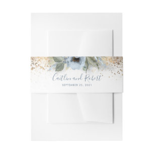 Bandeau De Faire-part Parties scintillant or et Mariage floral bleu Dust