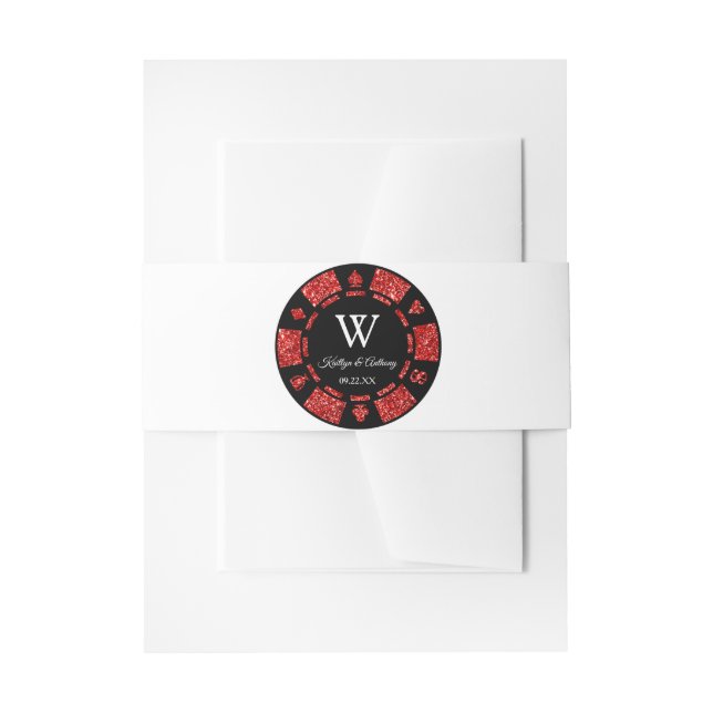 Bandeau De Faire-part Parties scintillant rouge Monogram Poker Chip Casi (Devant example)