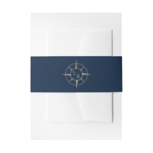 Bandeau De Faire-part Passeport Monogramme de la Compas d'Or Bleu Marine