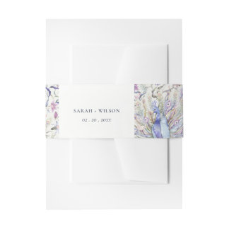 Bandeau De Faire-part Pastel Classy Ornate Aquarelle Peacock Mariage