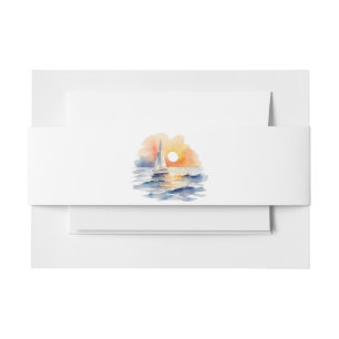 Bandeau De Faire-part Paysage marin coucher de soleil voilier aquarelle 