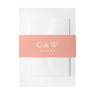 Bandeau De Faire-part Peach chic et Monogramme blanc avec date Mariage