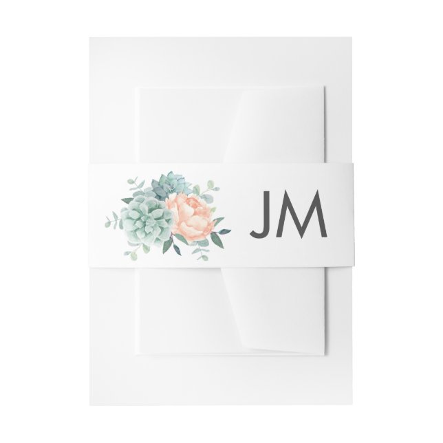 Bandeau De Faire-part Peach Peony Flowers Succulents Monogramme Mariage (Devant example)