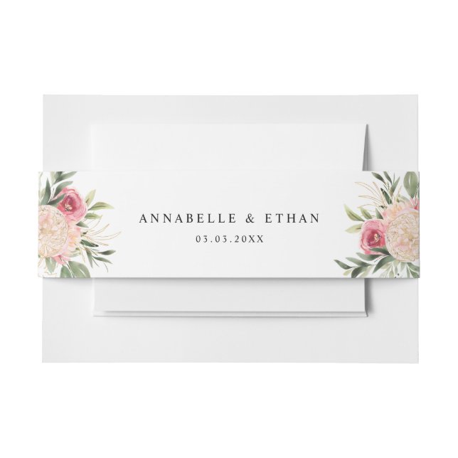 Bandeau De Faire-part Peony et Gold Foil Bloom Belly Band (Devant Example)