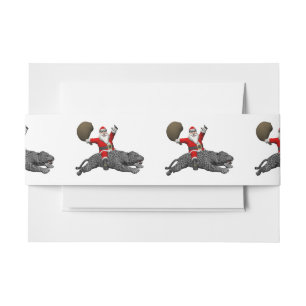 Bandeau De Faire-part Père Noël Monte Une Panthère Grise