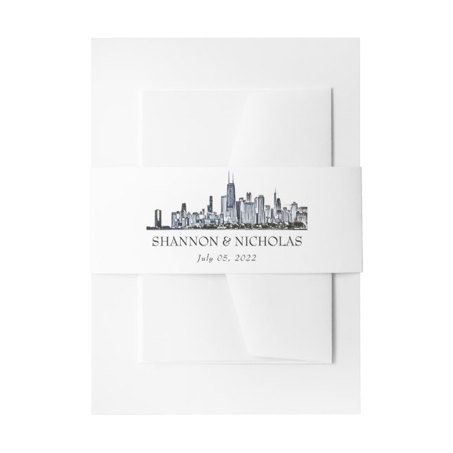 Bandeau De Faire-part Personnalisé Chicago Skyline Invitation Belly Band (Devant example)
