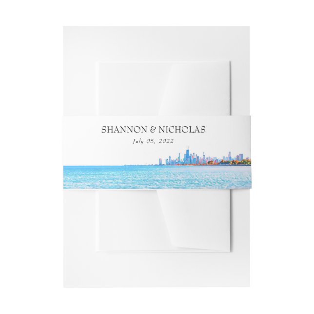 Bandeau De Faire-part Personnalisé Chicago Skyline Invitation Belly Band (Devant example)