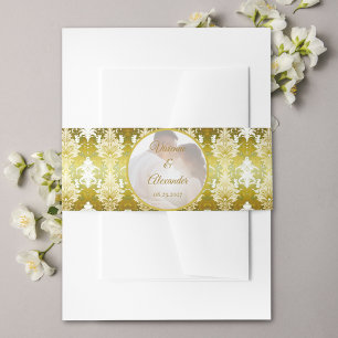 Bandeau De Faire-part Photo Retro Gold Green Mariage damassé