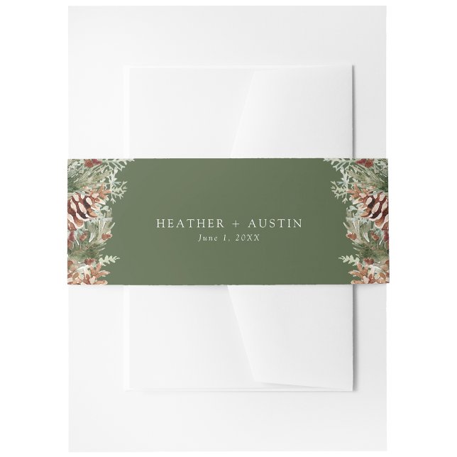 Bandeau De Faire-part Pin élégant vert (Sage Green Elegant Pine Forest Invitation Belly Band by Painted Paperie
)