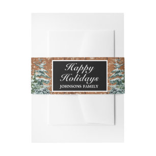 Bandeau De Faire-part Pine de la Forêt de Bois Neige Noire Joyeuses Fête