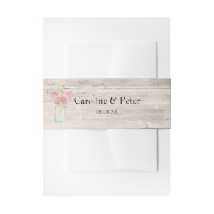 Bandeau De Faire-part Pink Floral Mason Jar Barn Wood Invitation