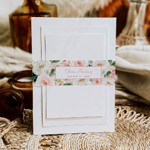Bandeau De Faire-part Pink Floral Quinceañera Invitation Belly Band Rose