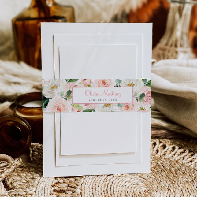 Bandeau De Faire-part Pink Floral Quinceañera Invitation Belly Band Rose (Créateur téléchargé)