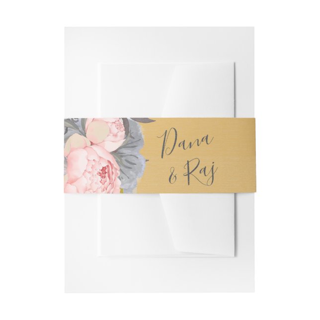 Bandeau De Faire-part Pink Roses with Grey & Gold Wedding  (Devant example)