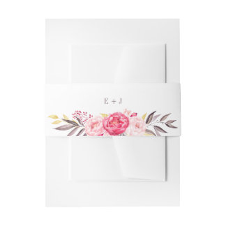 Bandeau De Faire-part Pink Watercolor Flower Wedding Inviter Belly Band