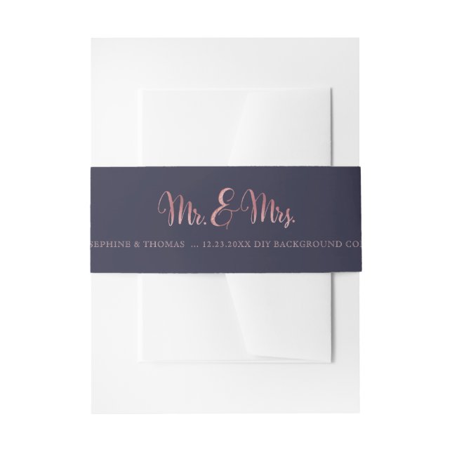 Bandeau De Faire-part PixDezines Marine+Faux Rose Gold Mr+Mrs. (Devant example)
