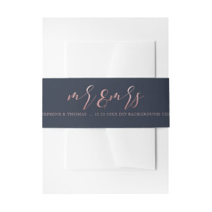 Bandeau De Faire-part PixDezines Marine+Faux Rose Gold Mr+Mrs.