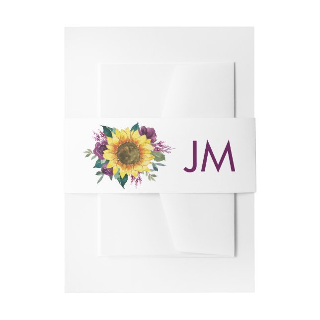 Bandeau De Faire-part Plum de tournesol violet Rose Mariage Monogramme (Devant example)