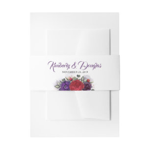 Bandeau De Faire-part Plum violet et Mariage de fleurs rouges bordeaux
