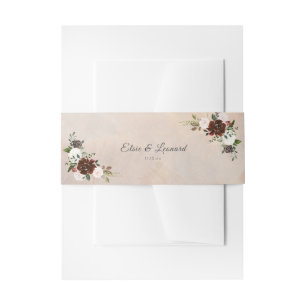 Bandeau De Faire-part Plumes rustiques de bois et fleurs florales