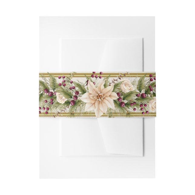 Bandeau De Faire-part Poinsettia & Berries avec Or (Devant example)