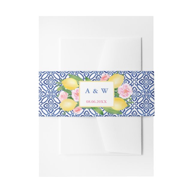 Bandeau De Faire-part Positano Aquarelle Citrons rose Floral Mariage (Devant example)