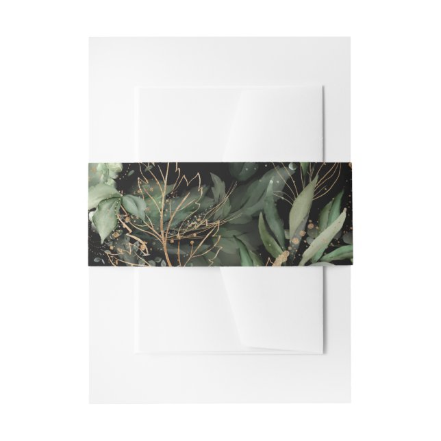 Bandeau De Faire-part Premium Black Gold Botanical Eucalyptus Green (Devant example)