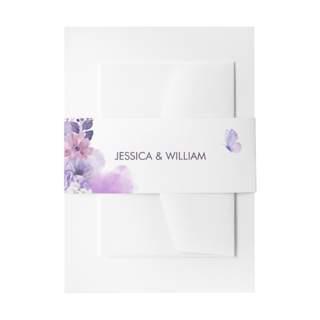 Bandeau De Faire-part Purple Floral Wedding Invitation Belly Band (Devant example)