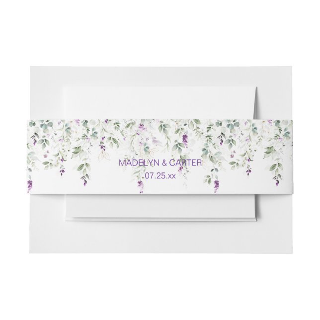 Bandeau De Faire-part Purple Lavender Pale Green Feuilles Belly Band (Devant Example)