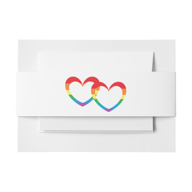 Bandeau De Faire-part "Rainbow Double Hearts" Belly Bands Invitation Bel (Devant Example)