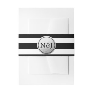 Bandeau De Faire-part Rayures noires et blanches élégantes avec feuille