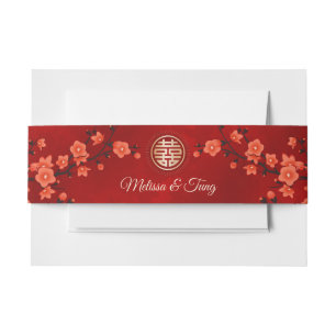 Bandeau De Faire-part Red Cherry Blossoms Gold Mariage chinois personnal