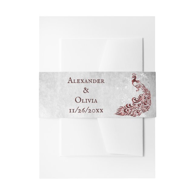 Bandeau De Faire-part Red Peacock Leaf Vine Invitation Belly Band (Devant example)