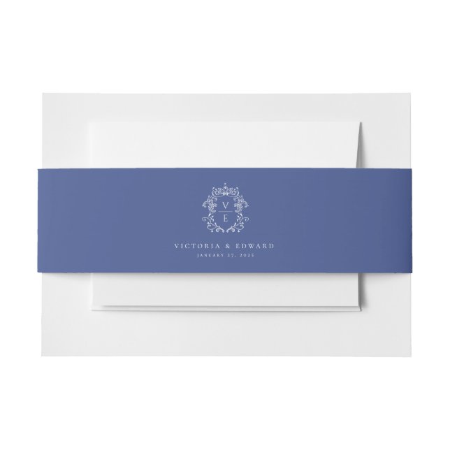 Bandeau De Faire-part Regency Era Blue Monogram Crest Mariage (Devant Example)