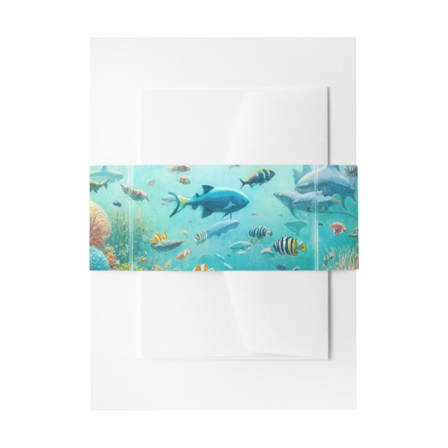 Bandeau De Faire-part Requins & Poissons Aquatique Aquarelle Aquarium Ma (Devant example)