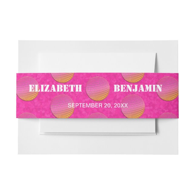 Bandeau De Faire-part Retro Chic Disco Balls Hot Rose Et Orange Mariage (Devant Example)