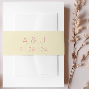 Bandeau De Faire-part Retro Monogram Pastel Jaune et rose Mariage