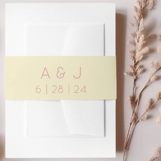 Bandeau De Faire-part Retro Monogram Pastel Jaune et rose Mariage